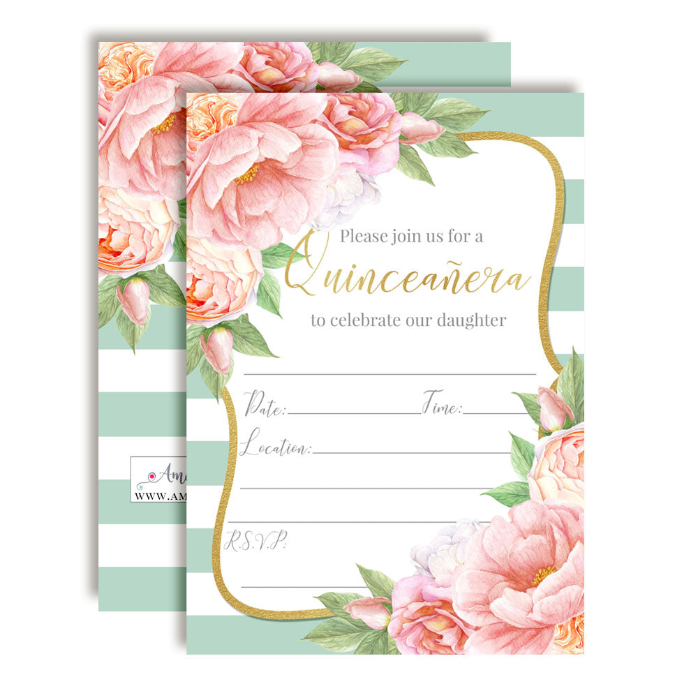 Watercolor Pink Dahlia Quinceanera Party Invitations