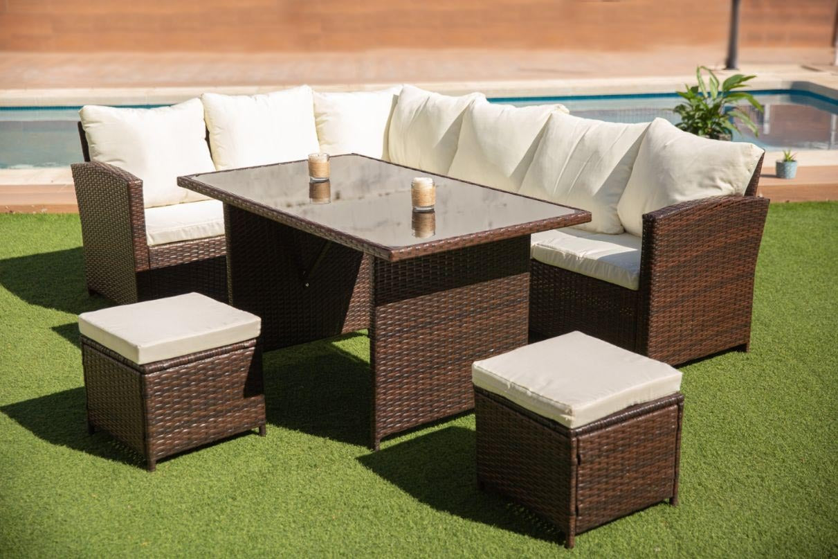 Set para terraza Bahía de 4 sillas y mesa de centro cuadrada - Compra  Online