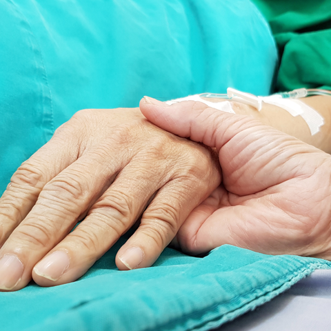 two adults holding hands