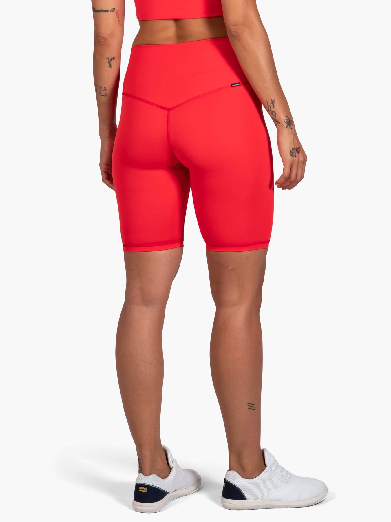 womens red biker shorts