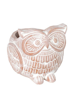 Owl Planter by Ten Thousand Villages in whitewashed terracotta