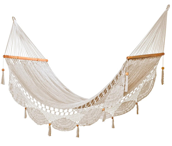 white lace-looking handknotted hammock