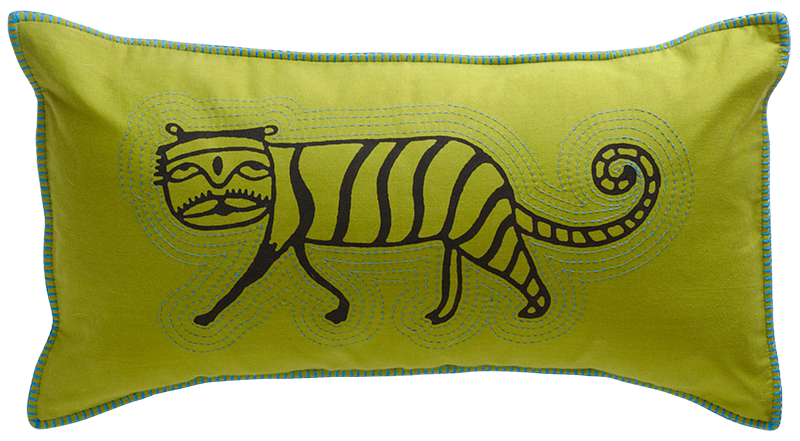 Tangled Vines | Handmade pillow| Black tiger on colorful fabric