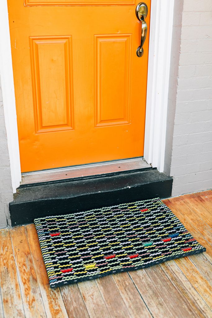 Welcome mat made from upcycled flip flops