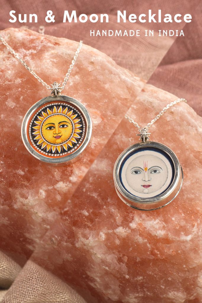 Hand-Painted Sun and Moon Necklace