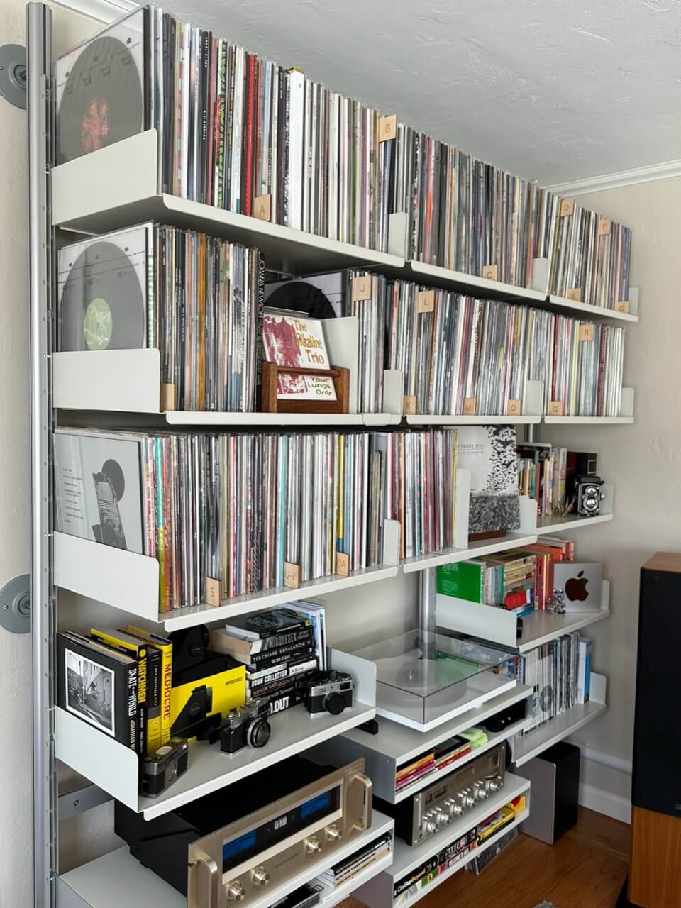 Vitsoe 606 with Custom wood record dividers for vinyl record collections