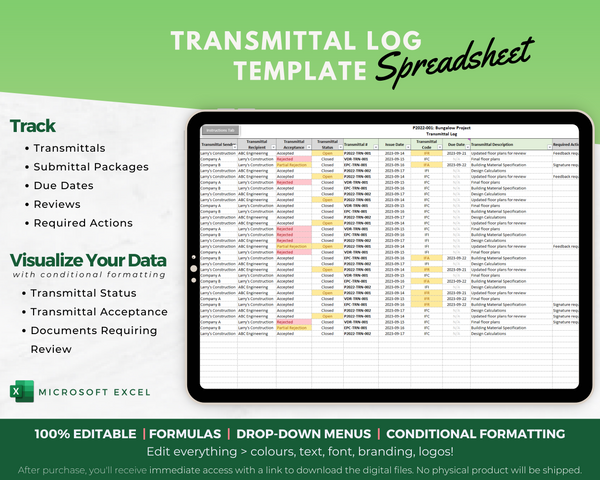 transmittal log template excel