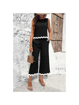 Ric Rac Two Pieces Printed Sleeveless Pockets Pant Sets - Prickly Pink Boutique