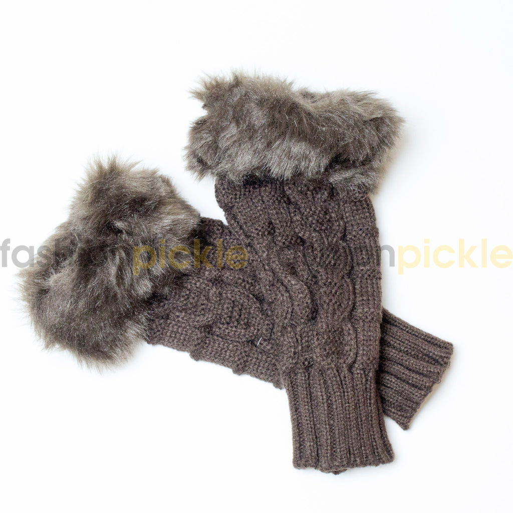 Woolen Handwarmer/Fingerless Gloves - Brown - Fashion Pickle