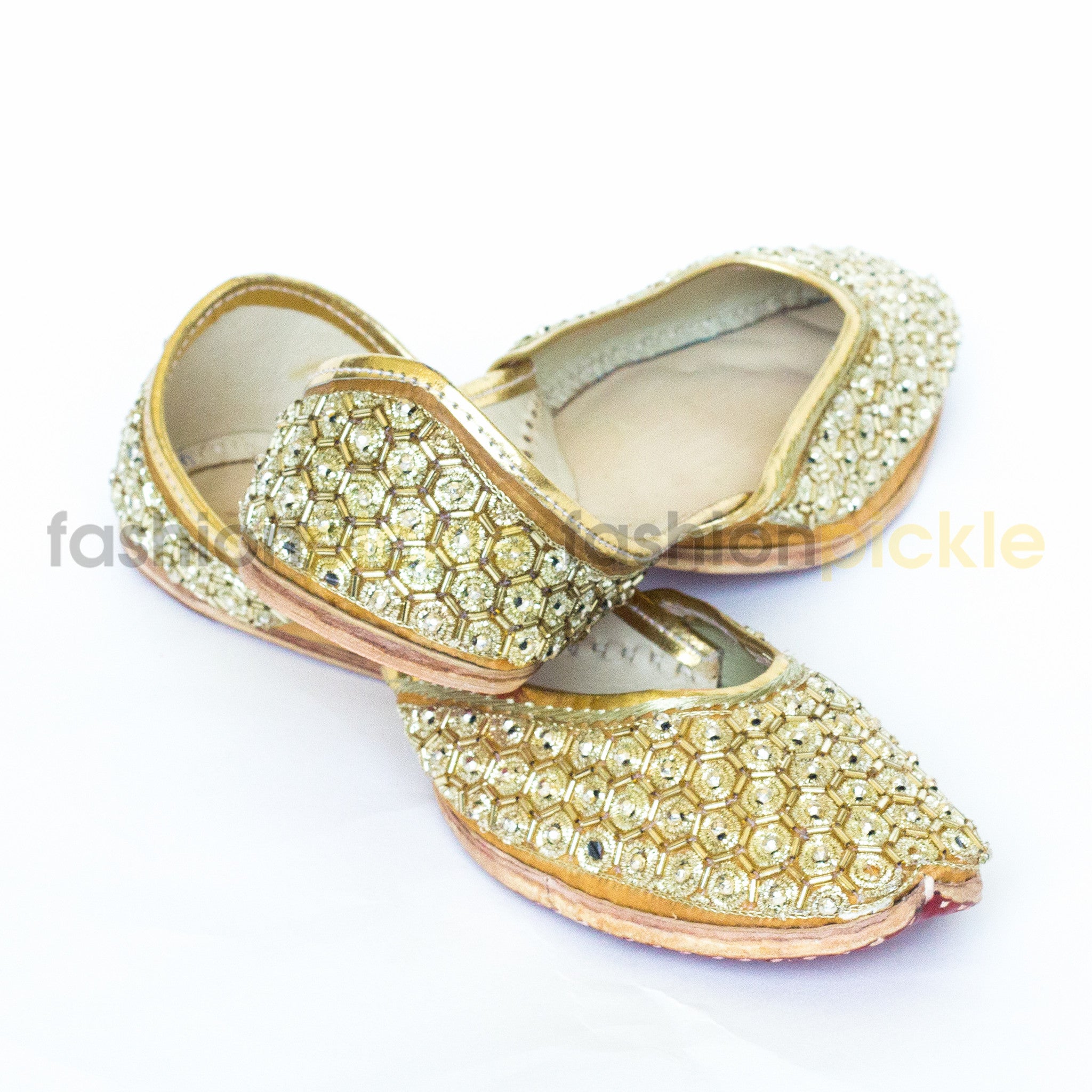 Cream and Gold Embroidery Handmade Shoes - Fashion Pickle