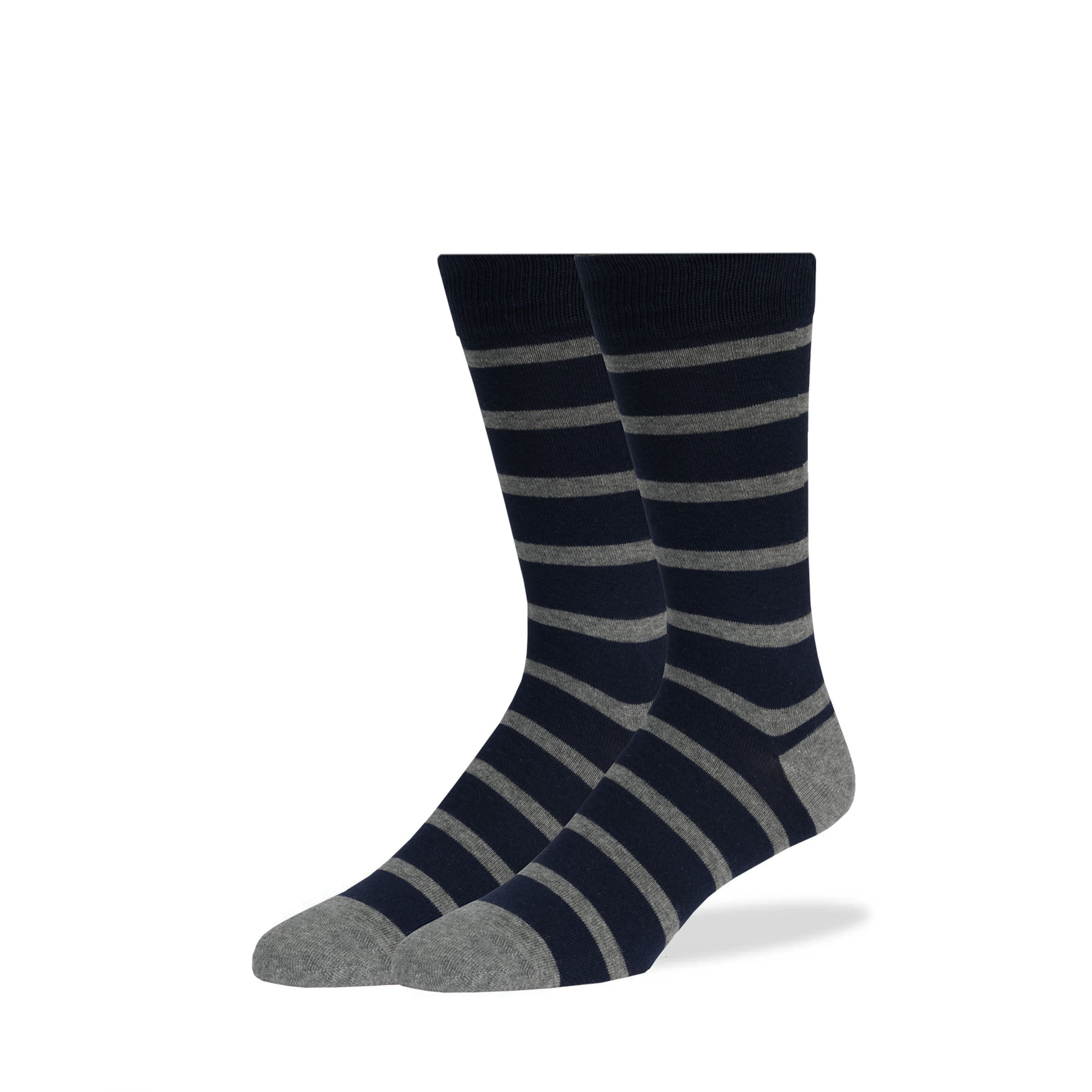 Navy & Gray Stripe Socks - SprezzaBox
