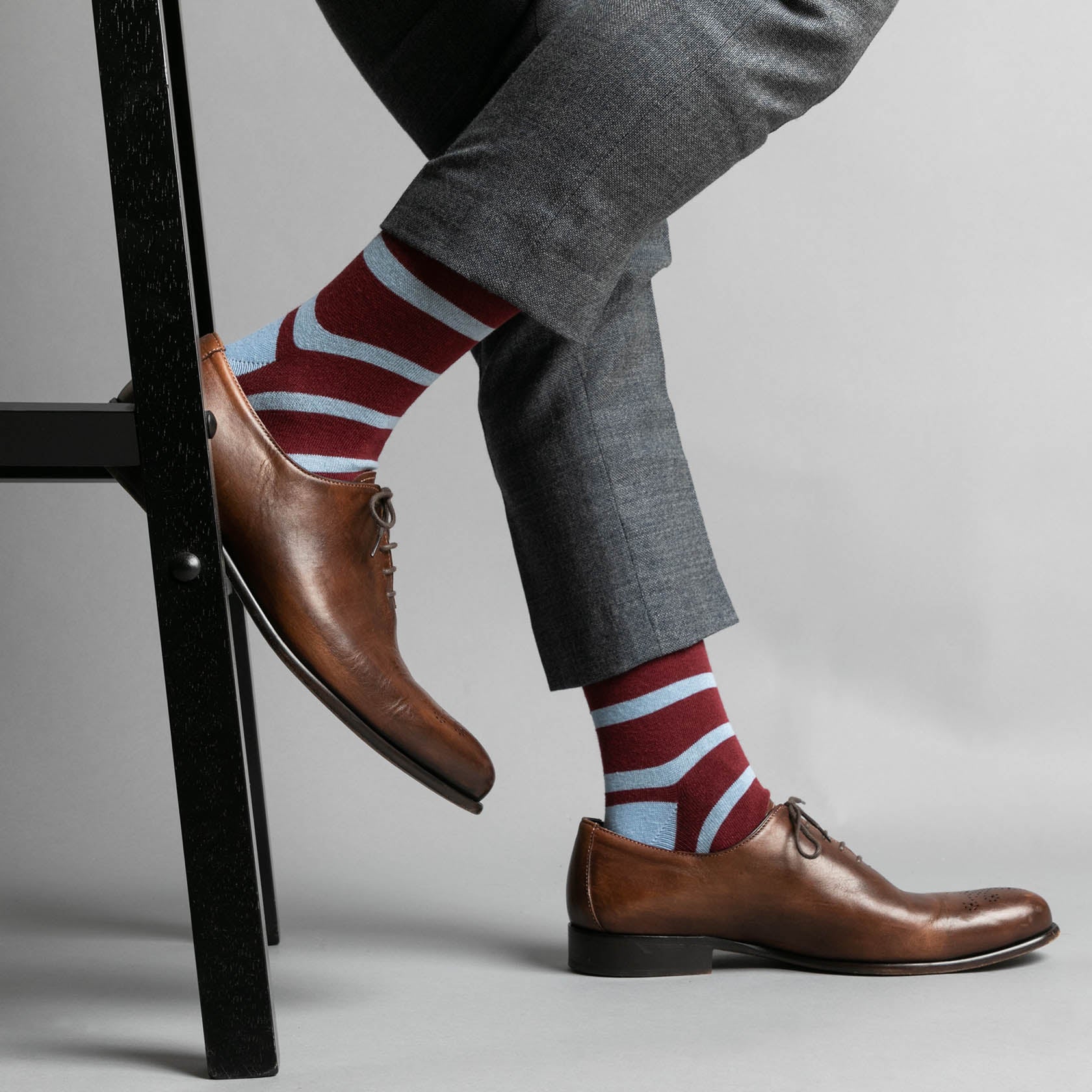 Burgundy & Light Blue Stripe Socks - SprezzaBox