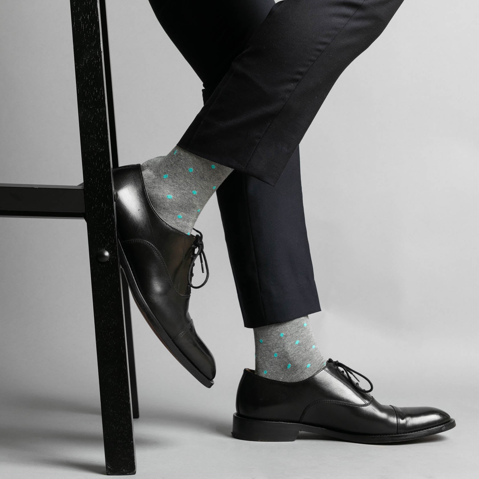 Heather Gray & Light Blue Dot Socks - SprezzaBox