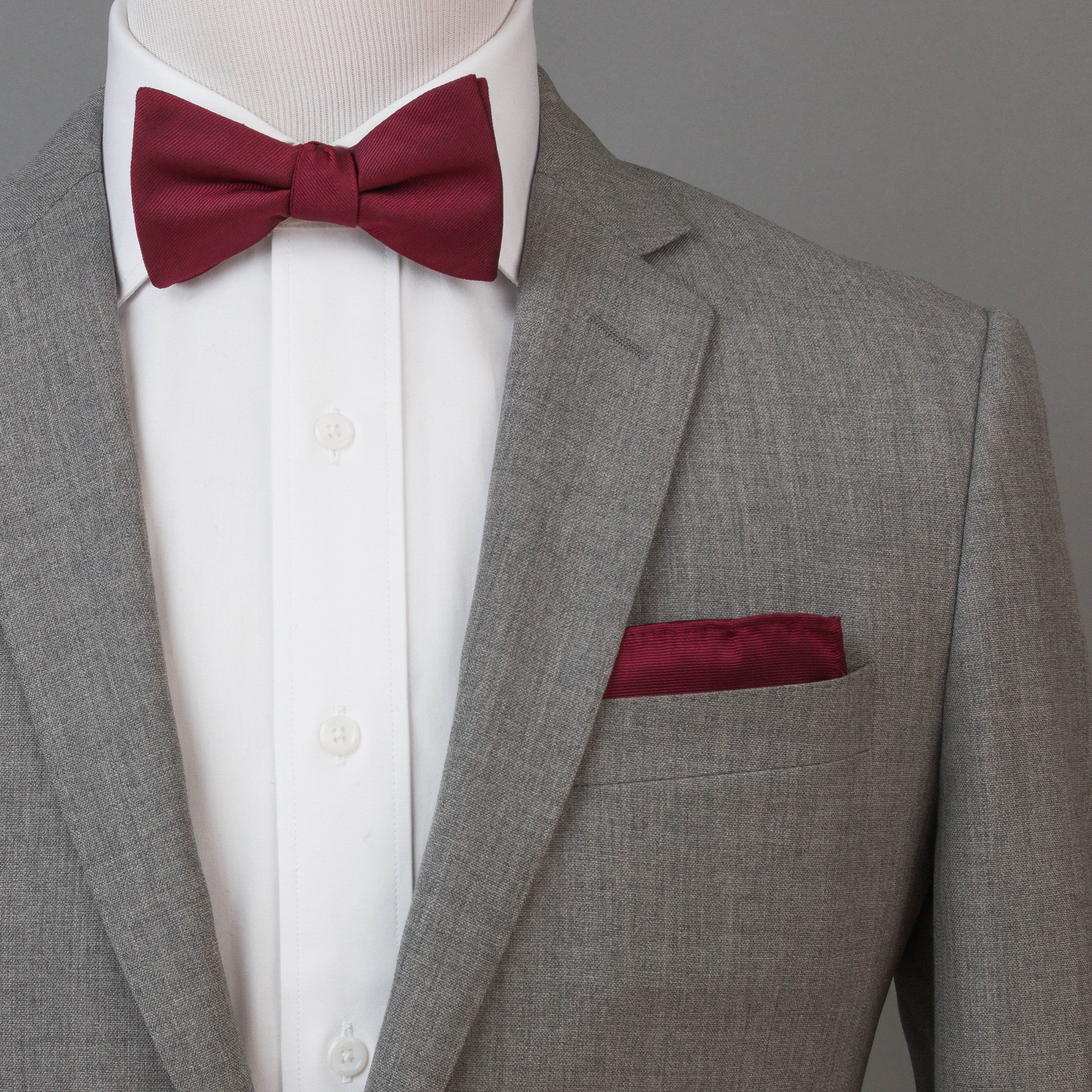 Solid Burgundy Bow Tie (Pre-tied) (Wall Street) - SprezzaBox