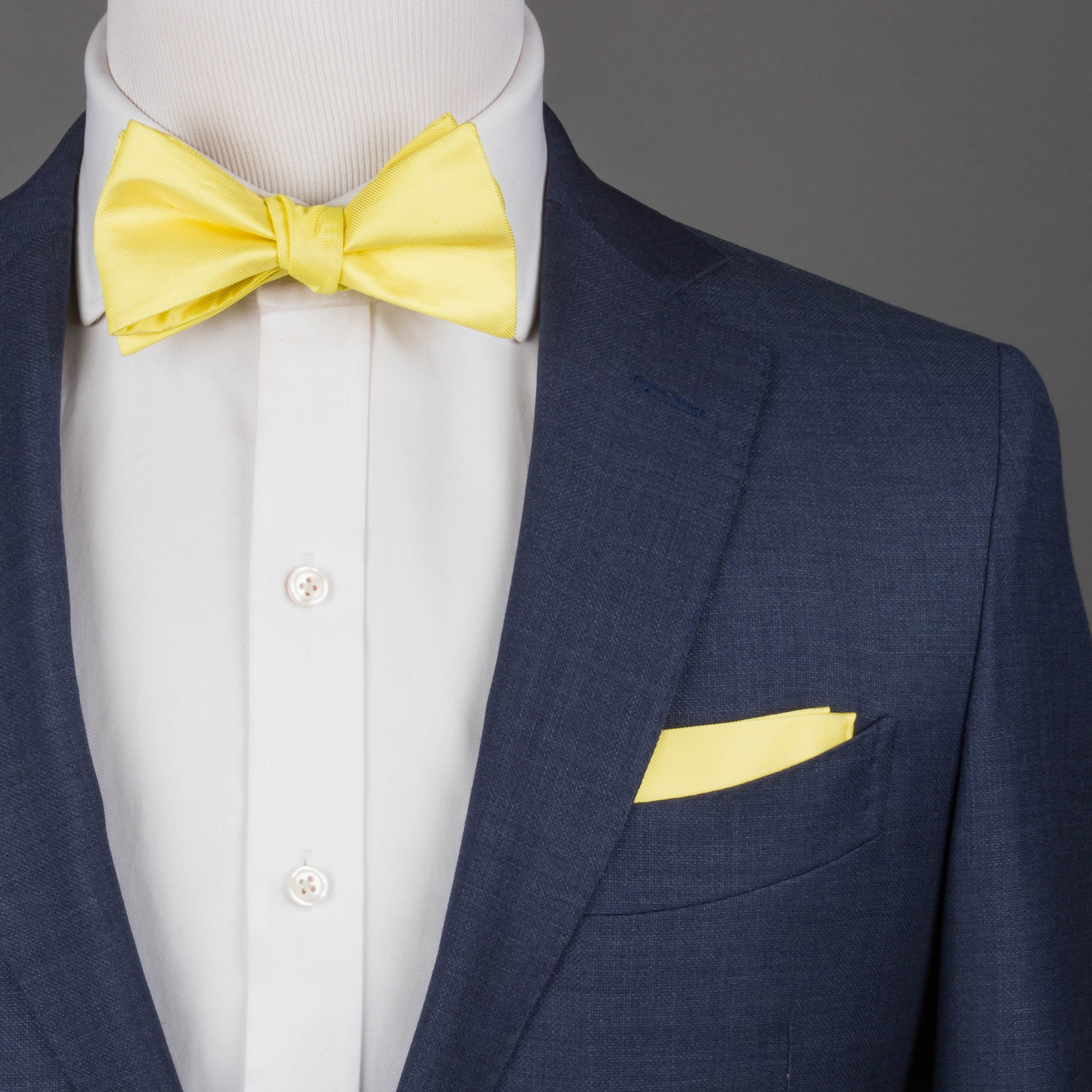 Solid Yellow Silk Bow Tie (Self-tie) (Wall Street) - SprezzaBox