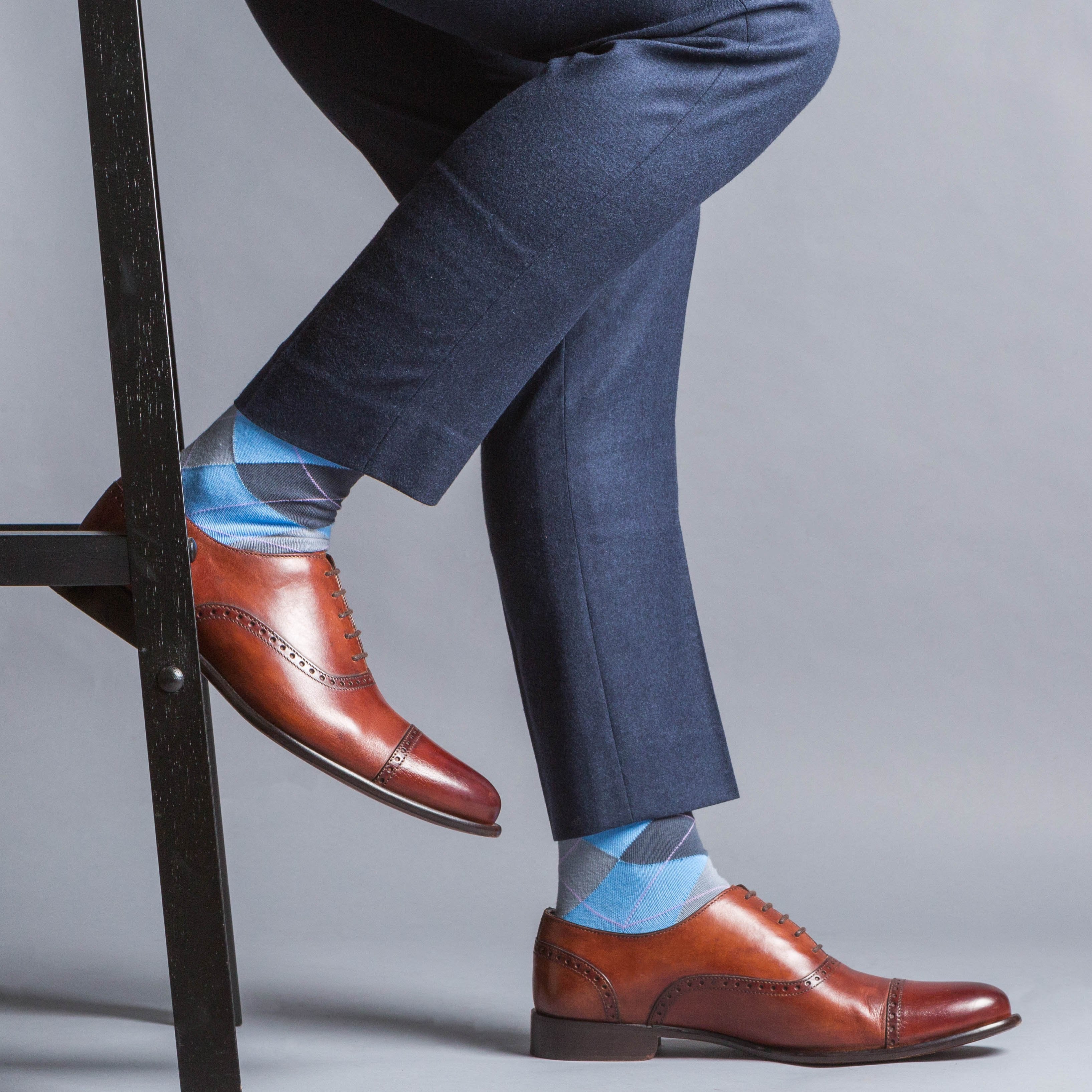 Blue & Gray Argyle Socks - SprezzaBox