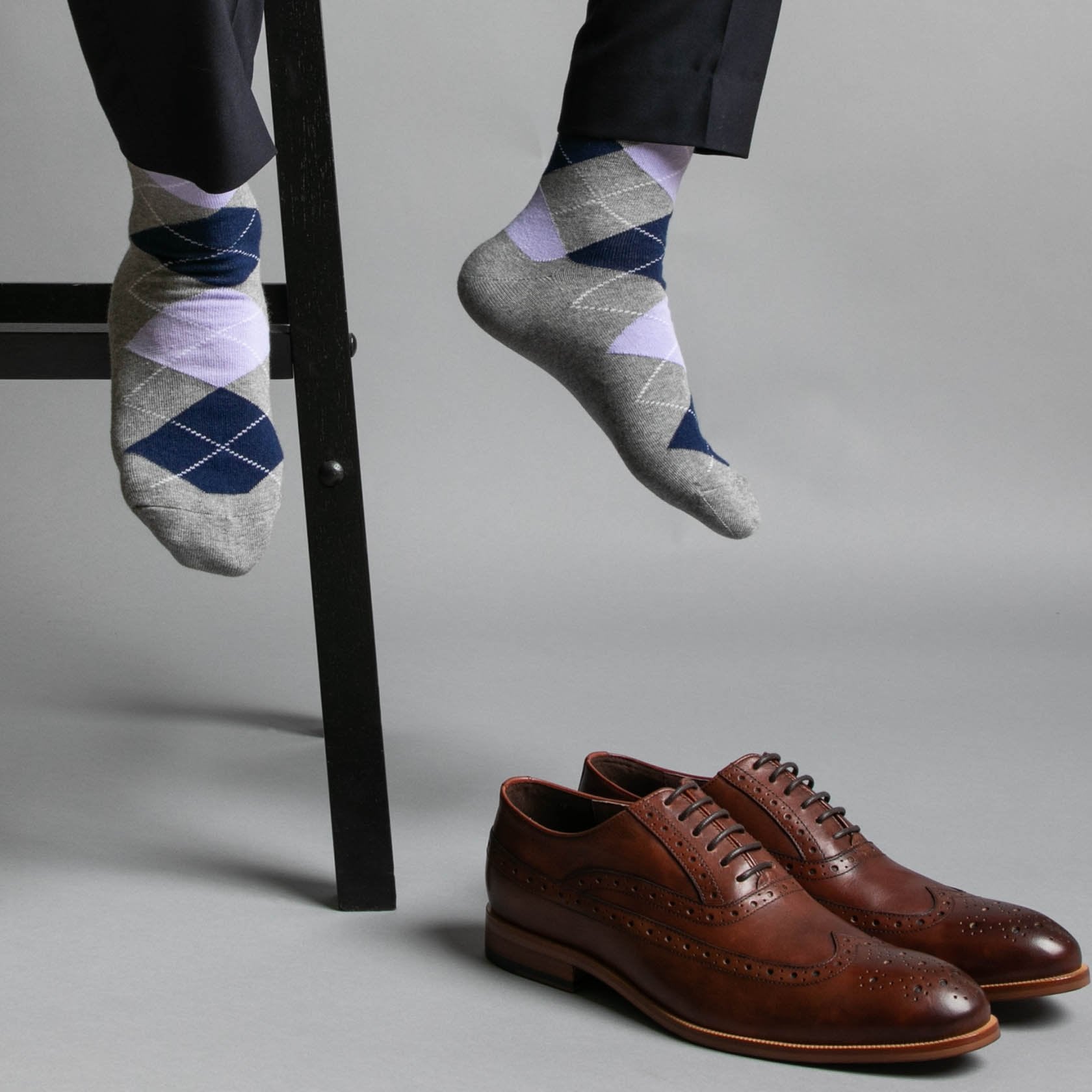 Gray & Navy & Purple Argyle Socks - SprezzaBox