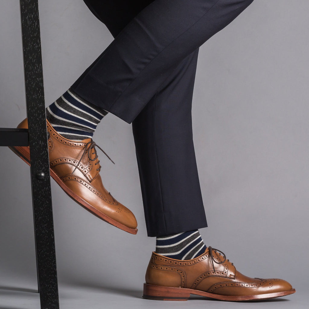 Navy & Gray Thin Stripe Socks - SprezzaBox