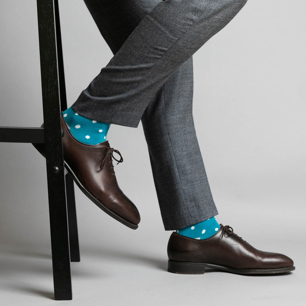 Teal & White Polka Dot Socks - SprezzaBox