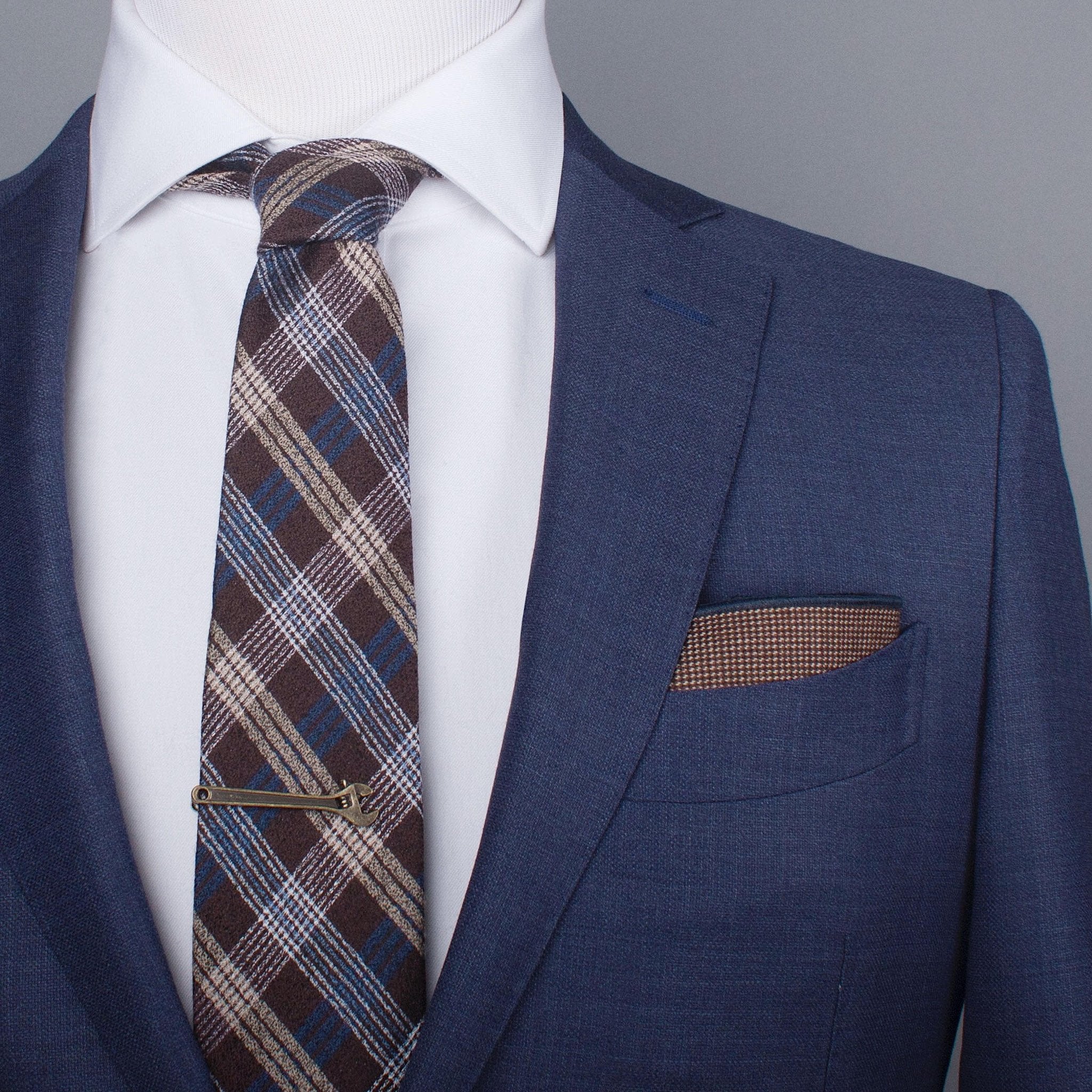 Brown & Blue Plaid Tie (Brooklyn) - SprezzaBox