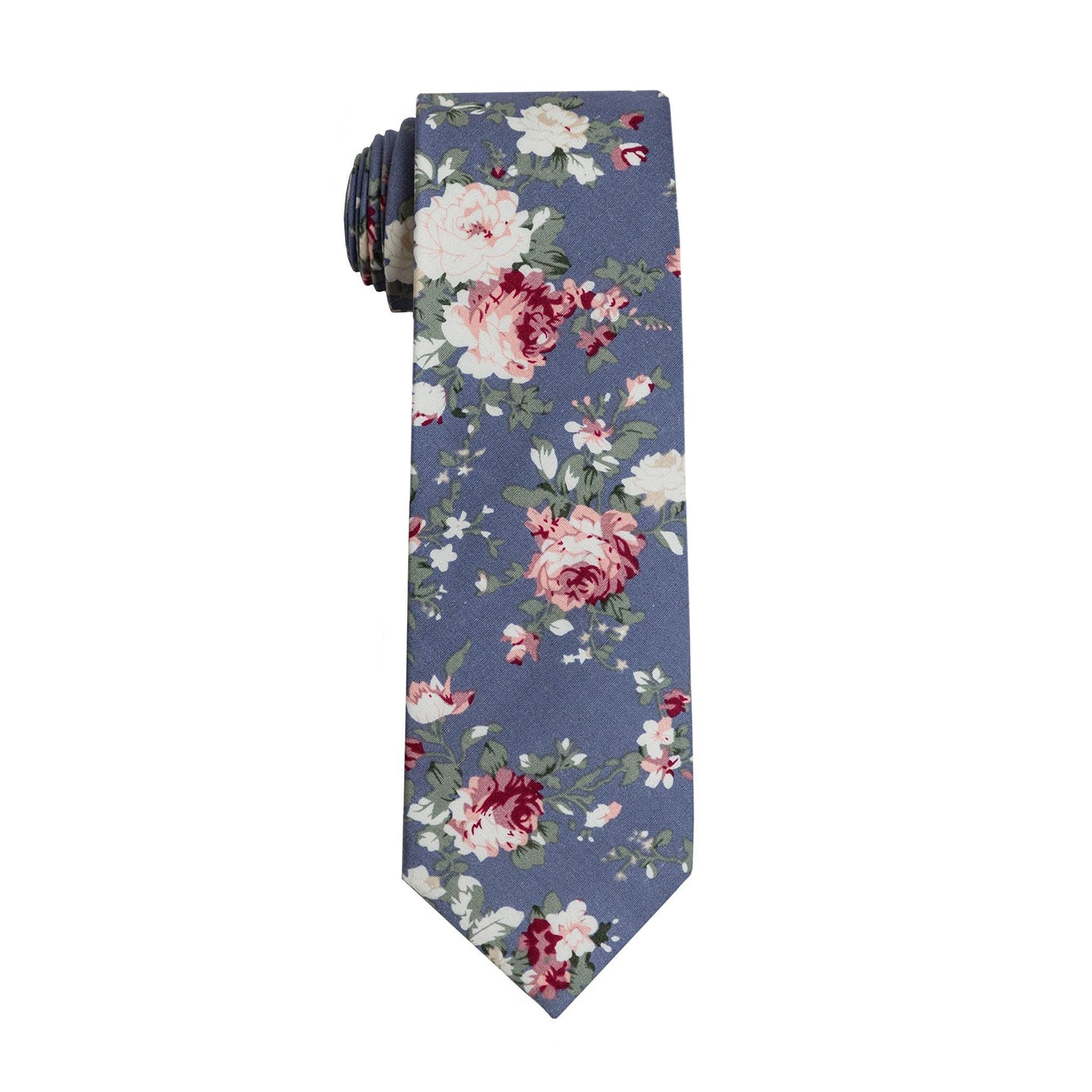 Dusty Blue Floral Cotton Tie - SprezzaBox