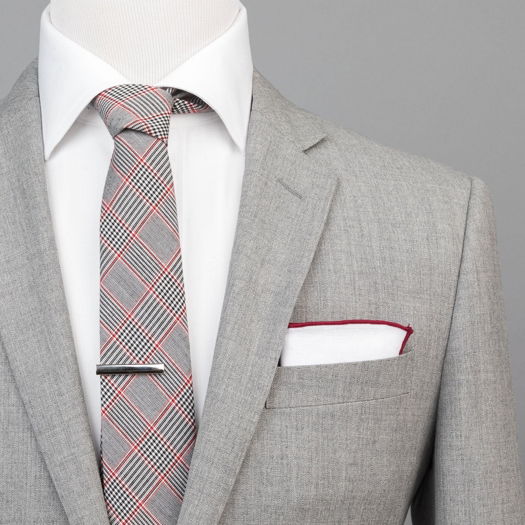 Gray & Red Plaid Tie (Wall Street) - SprezzaBox