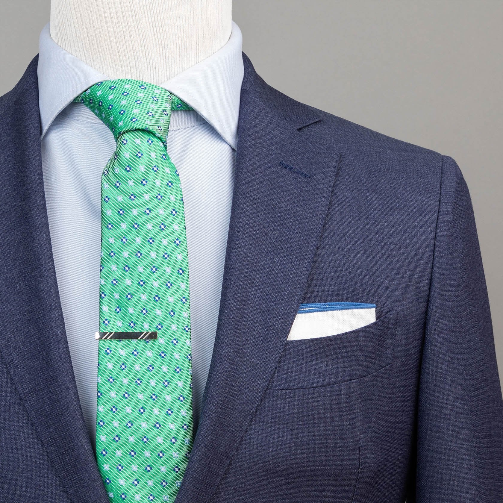 Green & Navy Neat Foulard Tie - SprezzaBox