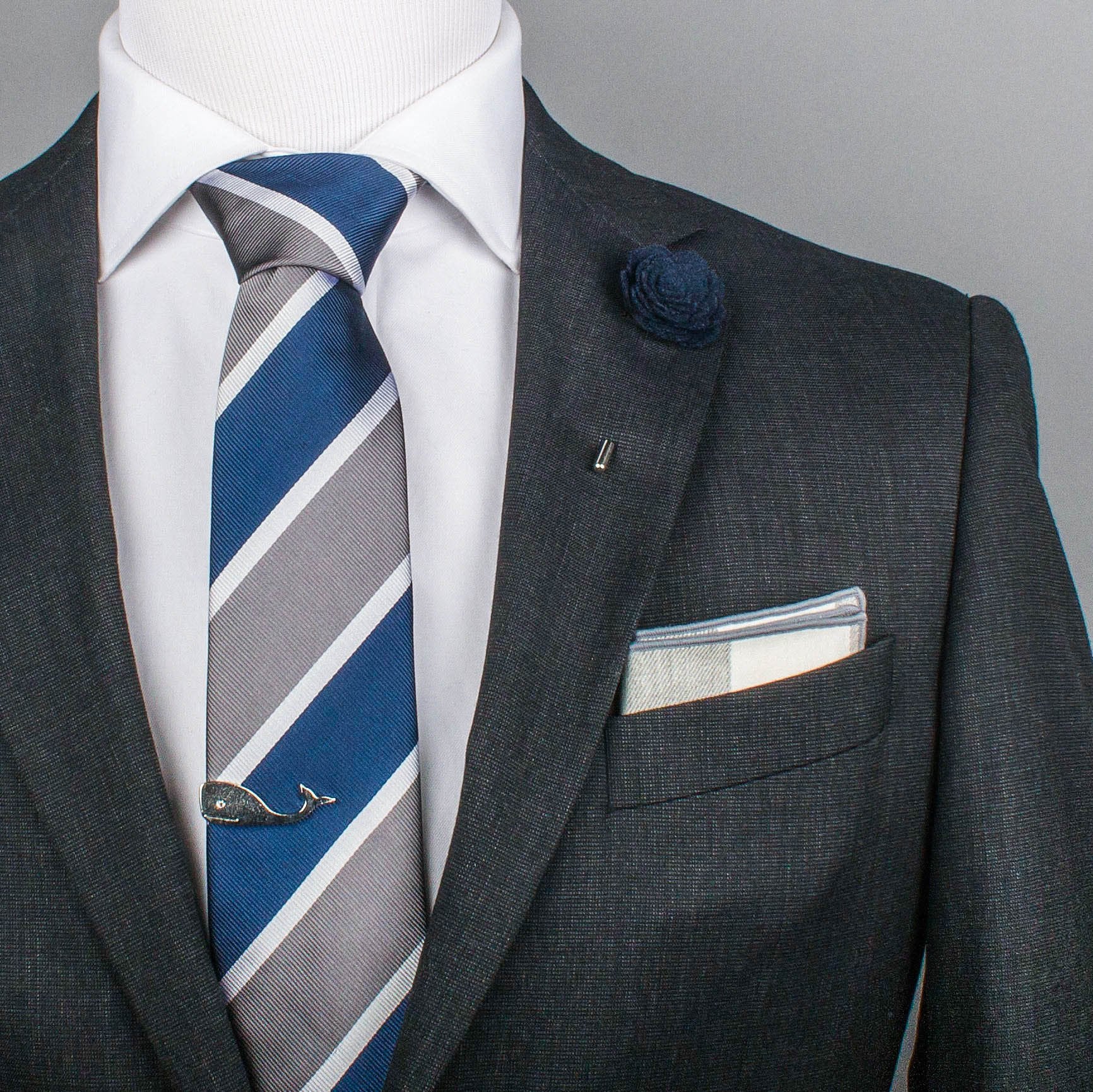 Navy & Light Gray Stripe Silk Tie (Wall Street) - SprezzaBox
