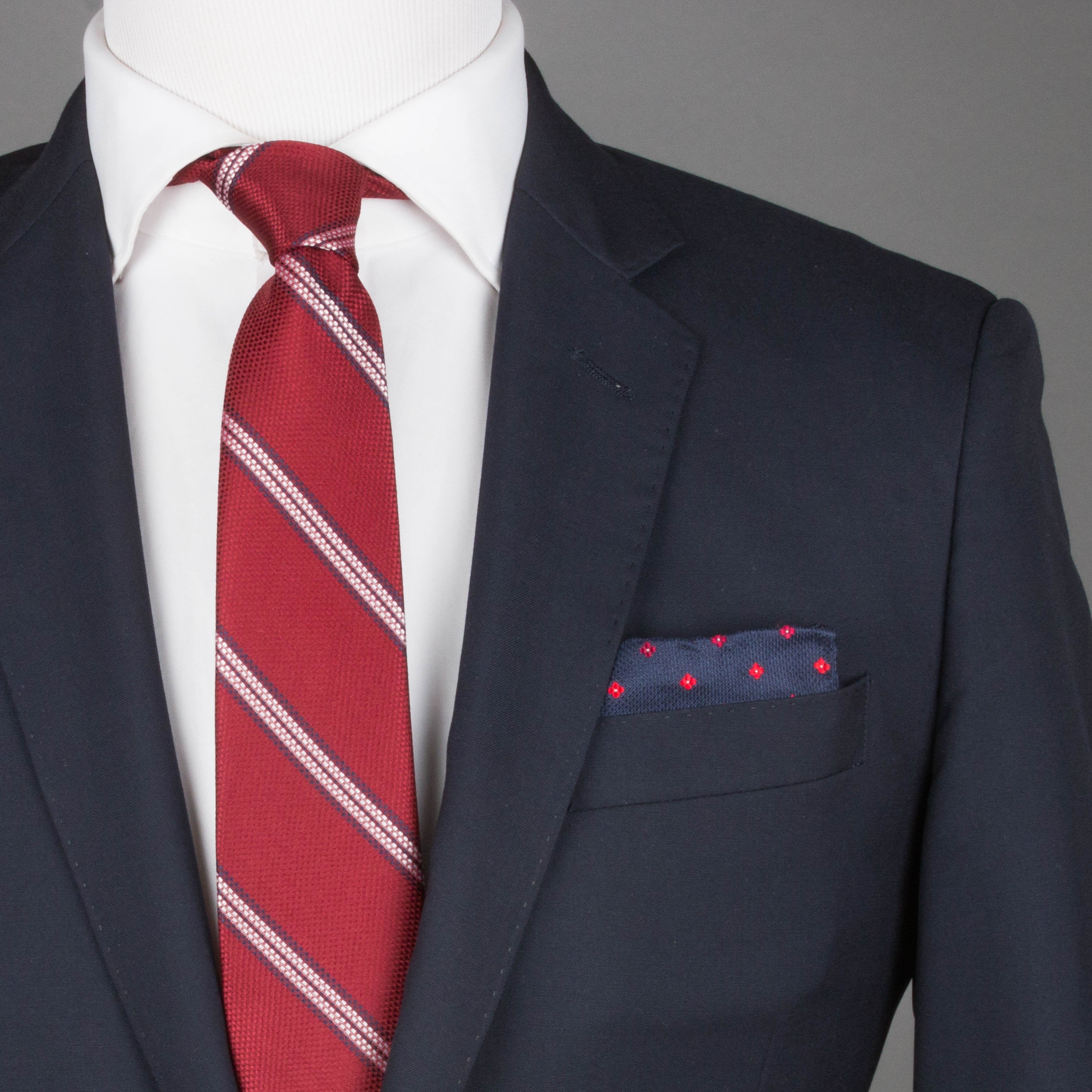 blue tie with red stripes