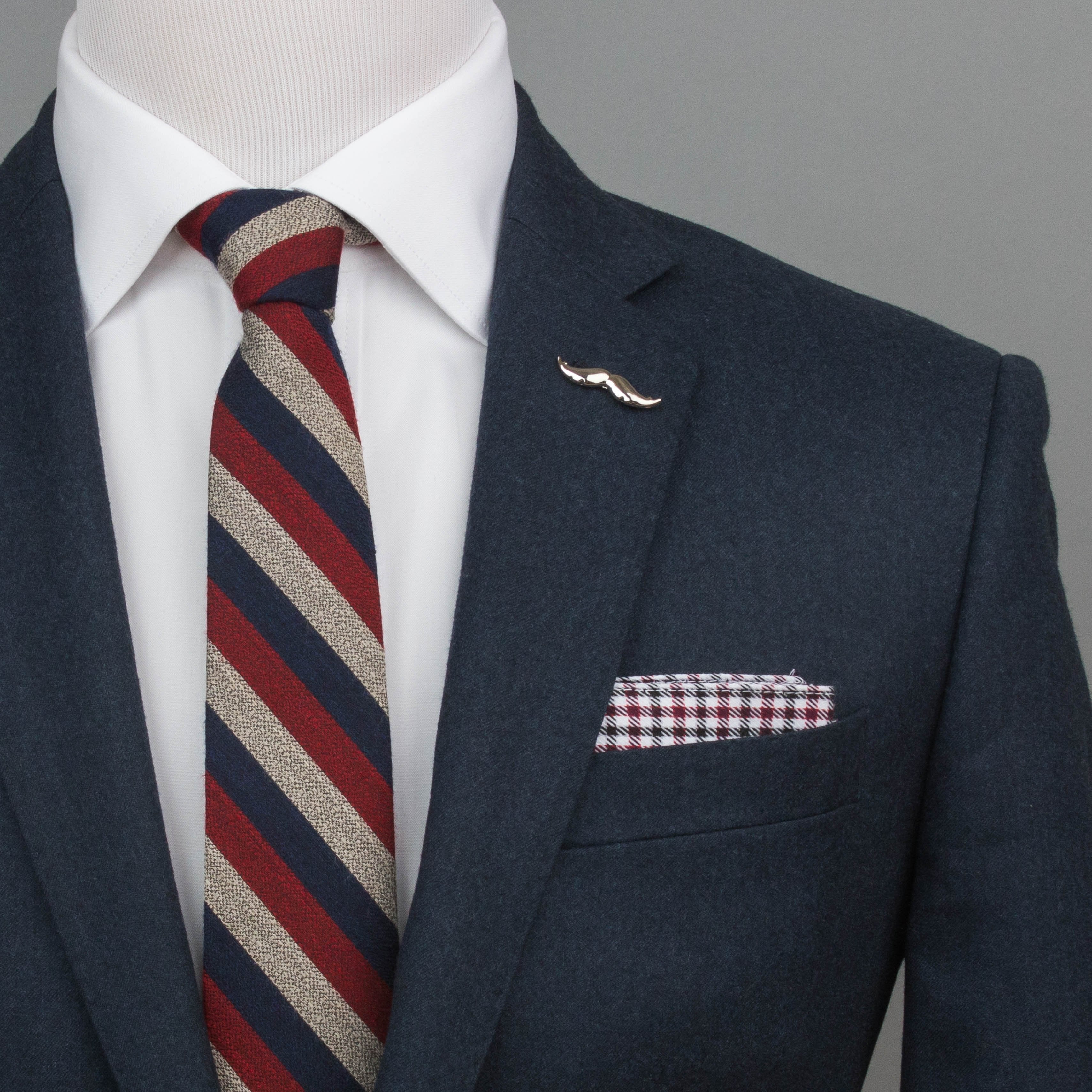 Red, Blue & Tan Triple Stripe Tie - SprezzaBox