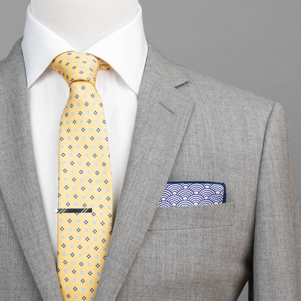 Yellow & Navy Neat Foulard Tie - SprezzaBox