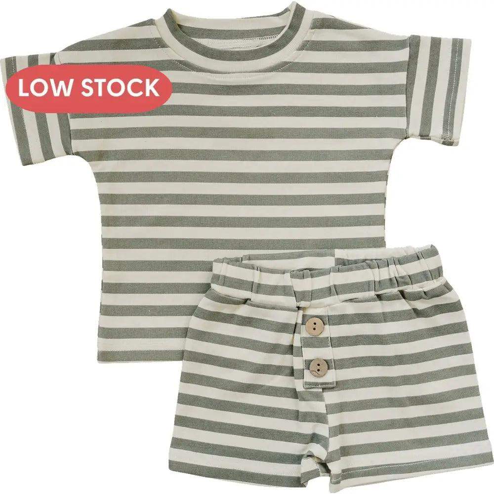 Sage Stripe Button Short Set