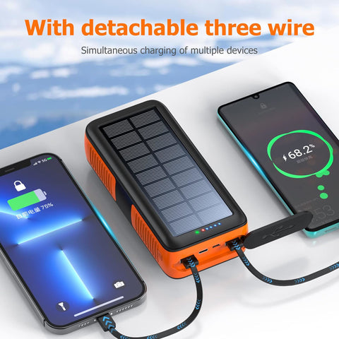 The Ultimate 30000mAh Solar Power Bank with Hand Crank and Dual Built-in Cable