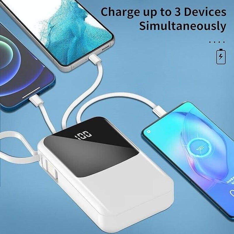 Power on the Go: 10000mAh Portable Charger with Built-in Cables for iPhone and Samsung