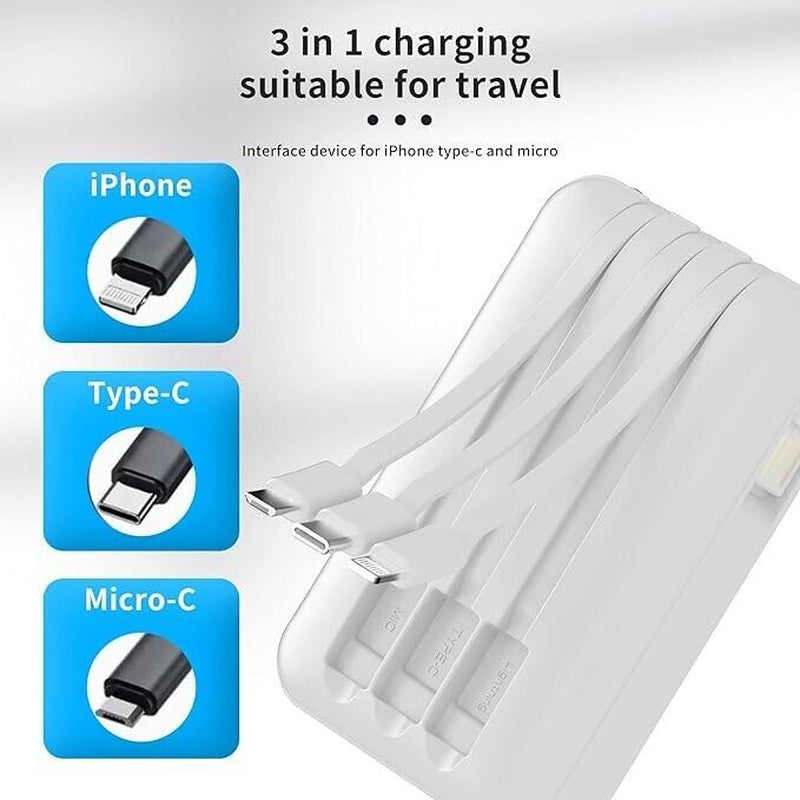 Power on the Go: 10000mAh Portable Charger with Built-in Cables for iPhone and Samsung