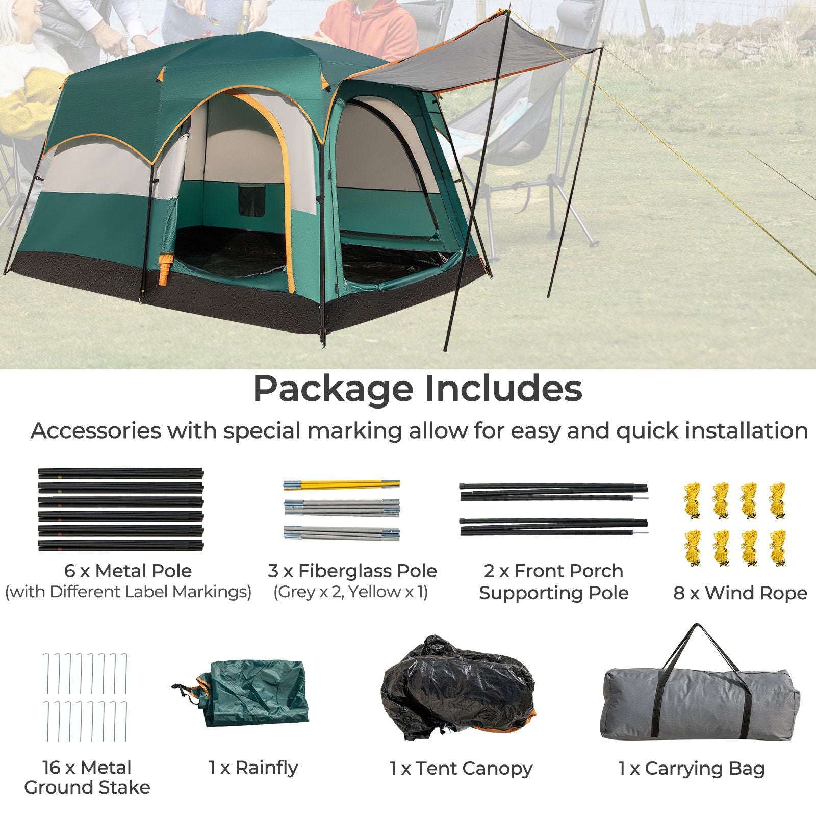 Large 6 Person Camping Tent featuring 2 Room Dividers!
