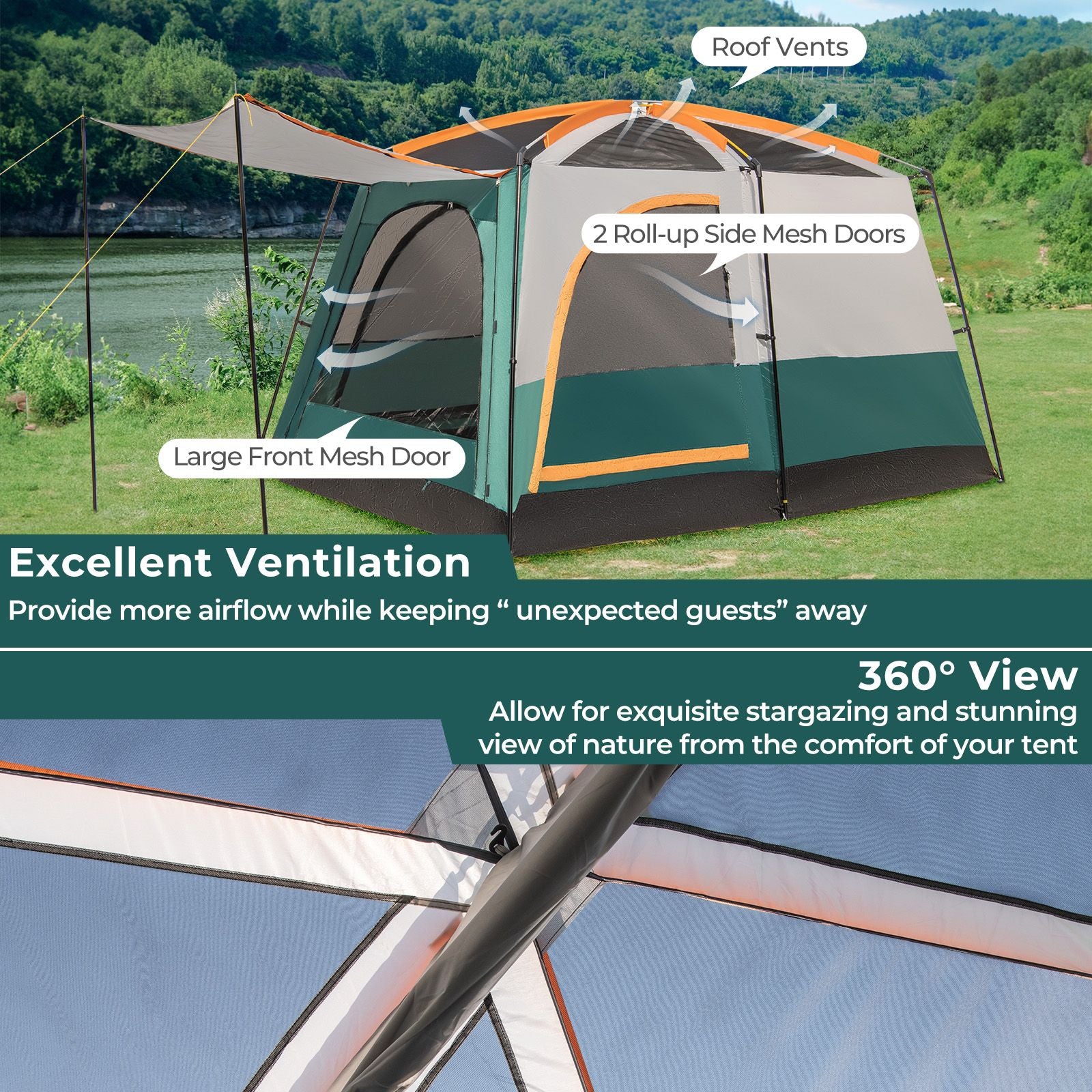 Large 6 Person Camping Tent featuring 2 Room Dividers!