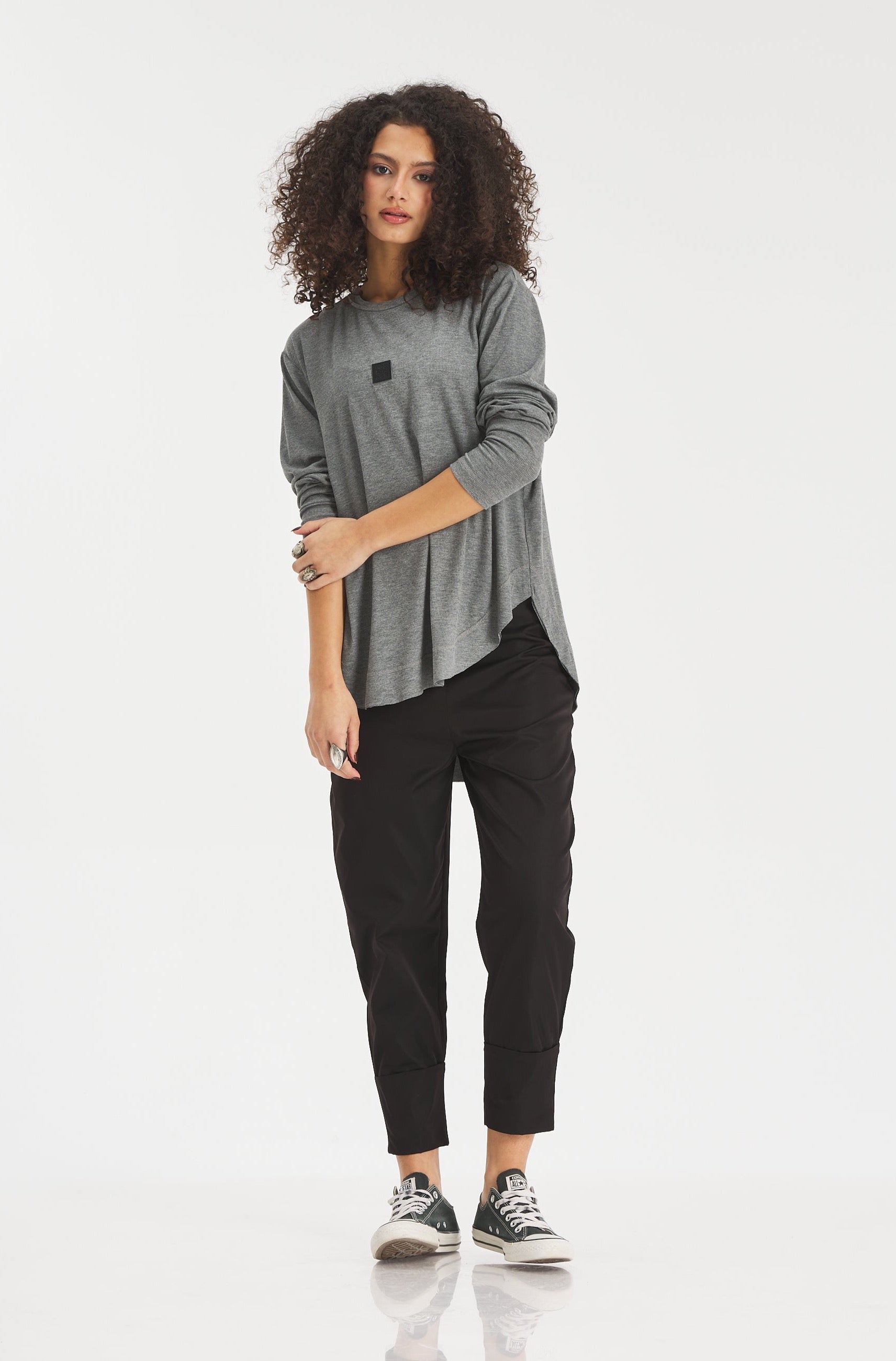 Ribbed Basic T-shirt In Grey