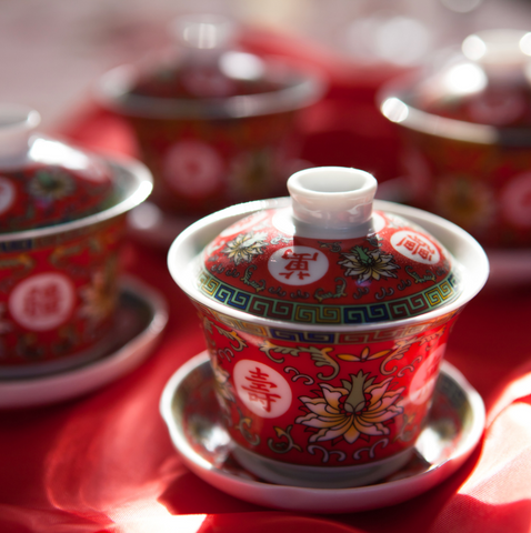 red Chinese tea cup