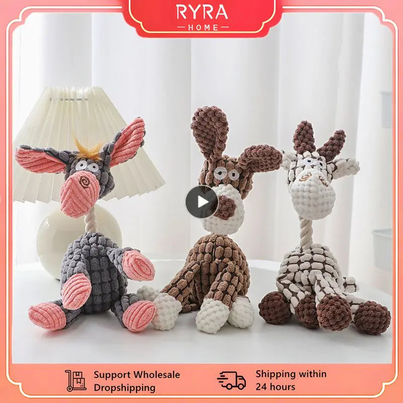 1~8PCS Cute Plush Dog Toy Animals Shape Bite Resistant Squeaky Toys Interactive Bone Molar Chew Toy Pets Training Accessories