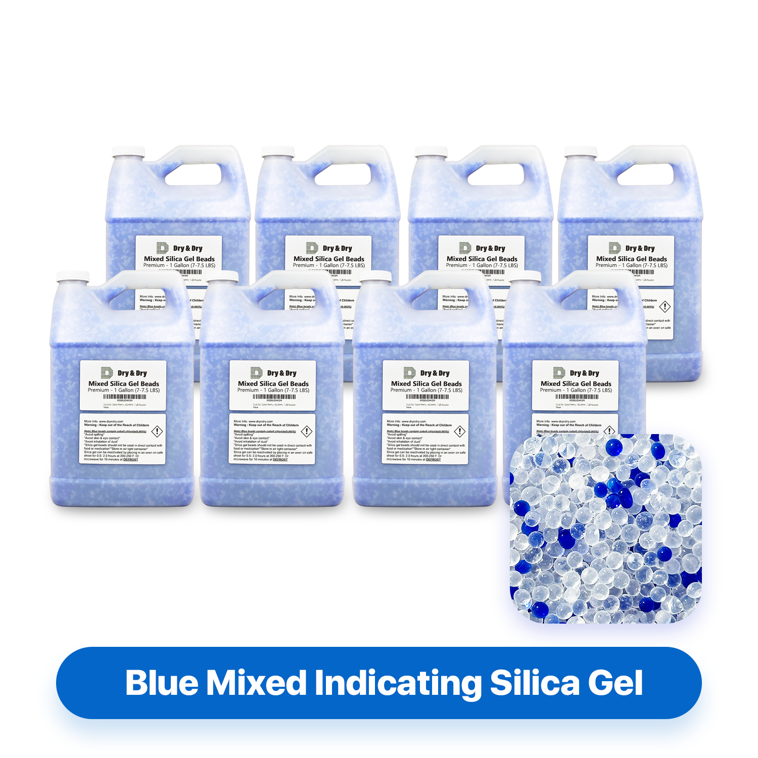 1 Quart(2 LBS) Premium White & Blue Mixed Silica Gel Beads - Rechargeable  Color Changing Air Drying