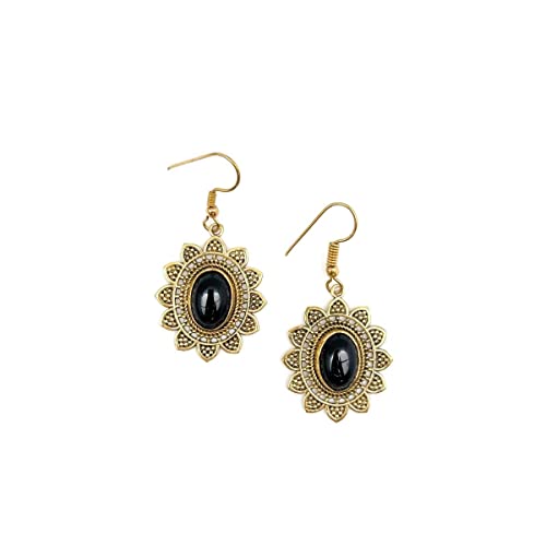 Anju Tanvi Earrings with Semiprecious Black Onyx Stone for Women, Gold-Plated