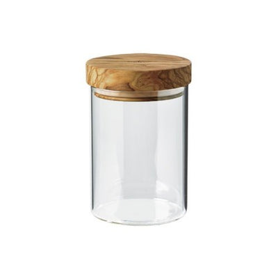 ComSaf Airtight Glass Storage Canister with Wood Lid (50oz), Clear Food Storage Container Jar with Sealing Bamboo Lid for Noodles Flour Cereal Rice