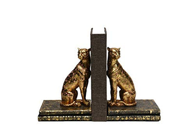 Comfy Hour Farmhouse Home Decor Collection Polyresin Solid Heavy Set of L/R  Cheetah Art Bookends, 1 Pair, Gold, Hour Loop