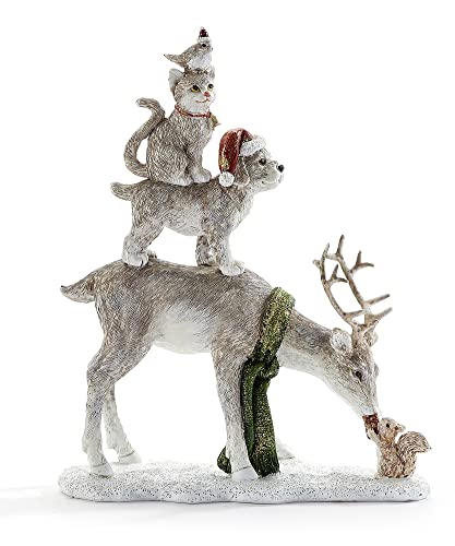 Giftcraft 682557 Christmas Reindeer, Dog and Cat Figurine, 8.3 inch, Polyresin