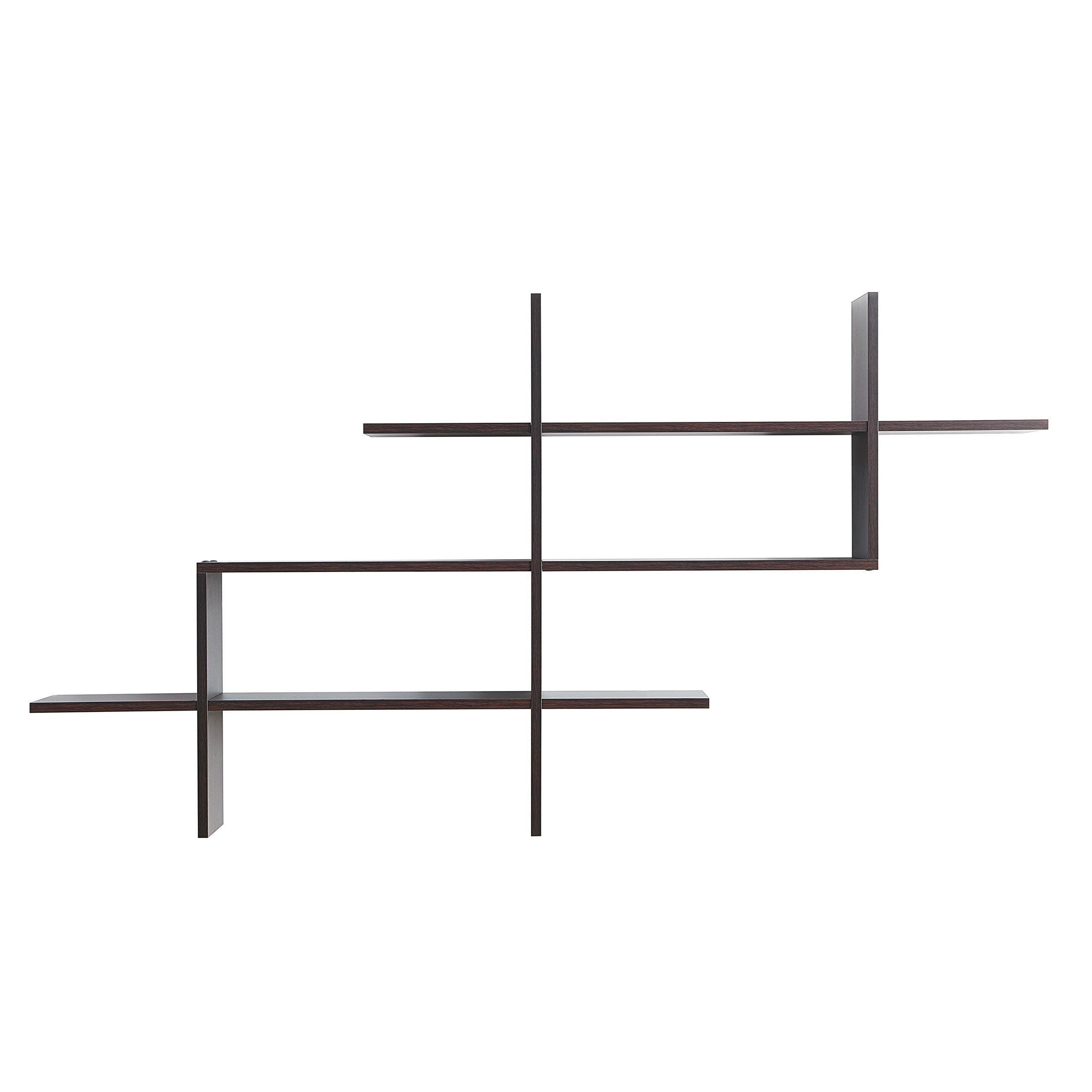 Danya B. 3-Tier Rustic Hanging Wall Mount Floating Ladder Accent Shelf with Criss Cross Asymmetrical Modern Design (Walnut)