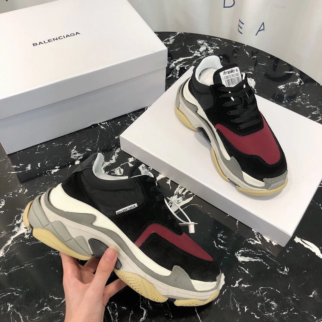 Balenciaga Dad Shoes Fashion Casual Sneakers Women Men Non-Slip Breathable Running Shoes Black Red