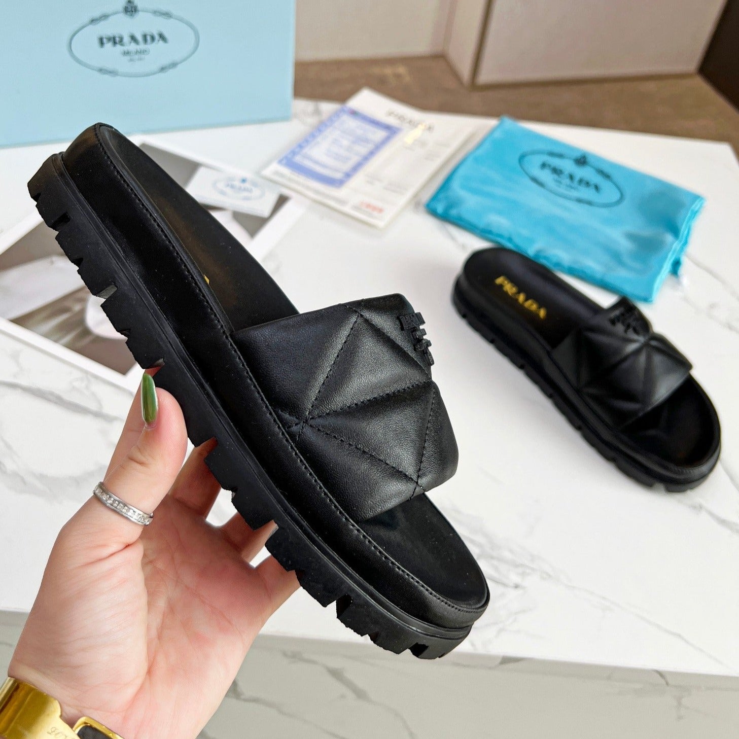 Prada Fashion Simple Casual Sheepskin Slipper Shoes