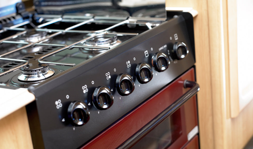 Gas hob and oven inside a modern caravan