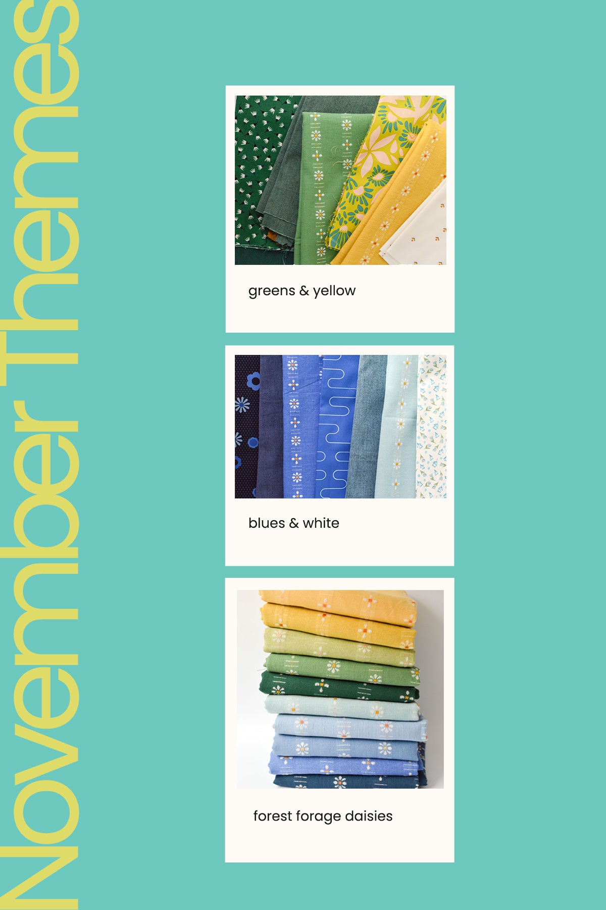 Join the fun and explore our two new cheerful bundles: one with greens and yellows, and the other with blues and whites.